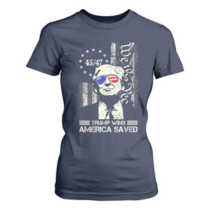 Trump Wins America Saved T Shirt For Women TS09 Navy Print Your Wear