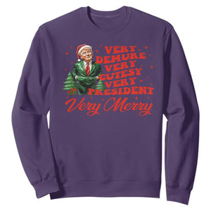 Christmas Trump Sweatshirt Very Demure Very Cutesy Very President Very Merry TS09 Purple Print Your Wear