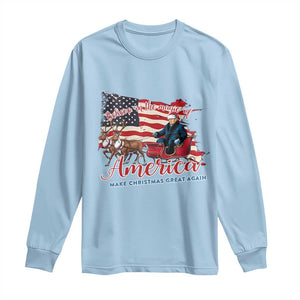 Christmas Trump Long Sleeve Shirt Believe In The Magic Of America Make Christmas Great Again TS09 Light Blue Print Your Wear