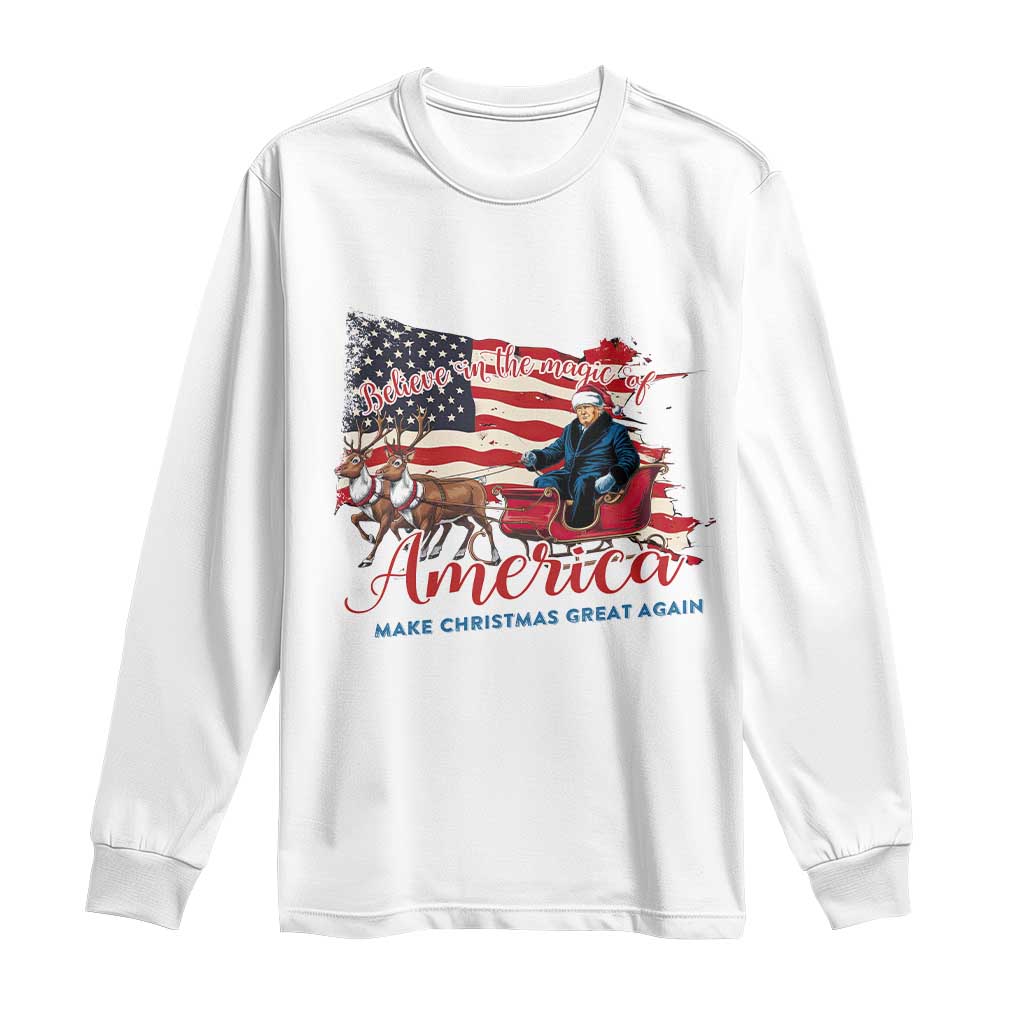 Christmas Trump Long Sleeve Shirt Believe In The Magic Of America Make Christmas Great Again TS09 White Print Your Wear