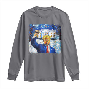 Trump 2024 Long Sleeve Shirt Christmas Starry Night Vincent Van Gogh TS09 Charcoal Print Your Wear