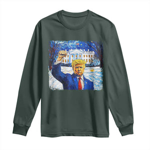 Trump 2024 Long Sleeve Shirt Christmas Starry Night Vincent Van Gogh TS09 Dark Forest Green Print Your Wear