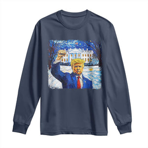 Trump 2024 Long Sleeve Shirt Christmas Starry Night Vincent Van Gogh TS09 Navy Print Your Wear