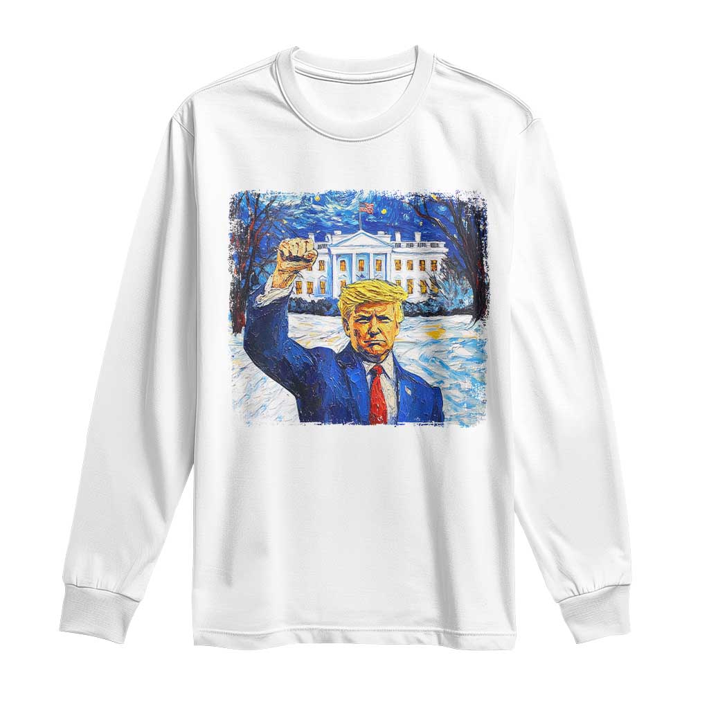 Trump 2024 Long Sleeve Shirt Christmas Starry Night Vincent Van Gogh TS09 White Print Your Wear