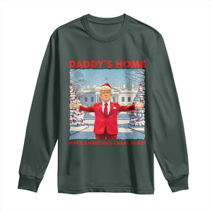 Christmas Trump Long Sleeve Shirt Daddy's Home Make Christmas Great Again TS09 Dark Forest Green Print Your Wear