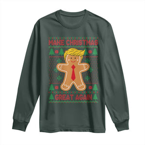 Funny Christmas Trump Long Sleeve Shirt Gingerbread Trump Make Christmas Great Again TS09 Dark Forest Green Print Your Wear