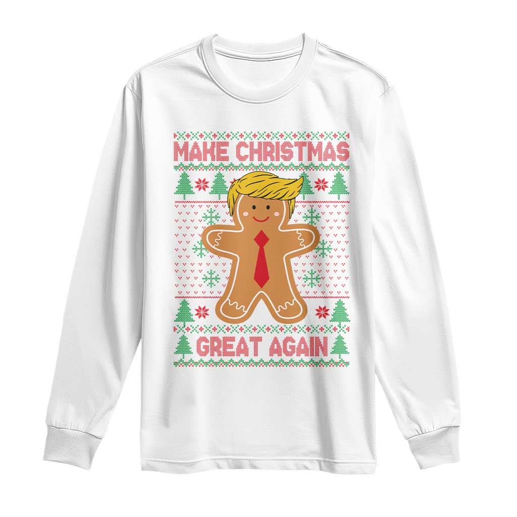 Funny Christmas Trump Long Sleeve Shirt Gingerbread Trump Make Christmas Great Again TS09 White Print Your Wear