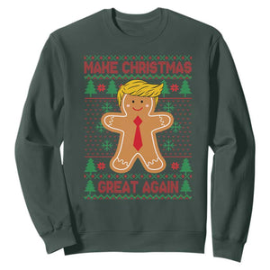 Funny Christmas Trump Sweatshirt Gingerbread Trump Make Christmas Great Again TS09 Dark Forest Green Print Your Wear