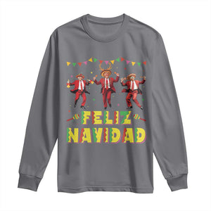 Funny Mexico Xmas Trump Long Sleeve Shirt Feliz Navidad Trump Dancing TS09 Charcoal Print Your Wear