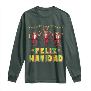 Funny Mexico Xmas Trump Long Sleeve Shirt Feliz Navidad Trump Dancing TS09 Dark Forest Green Print Your Wear