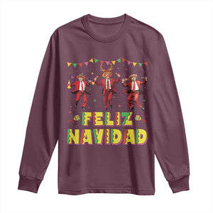 Funny Mexico Xmas Trump Long Sleeve Shirt Feliz Navidad Trump Dancing TS09 Maroon Print Your Wear