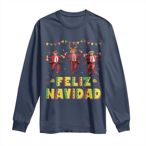 Funny Mexico Xmas Trump Long Sleeve Shirt Feliz Navidad Trump Dancing TS09 Navy Print Your Wear