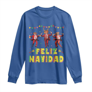 Funny Mexico Xmas Trump Long Sleeve Shirt Feliz Navidad Trump Dancing TS09 Royal Blue Print Your Wear