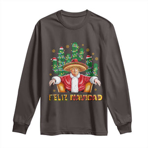 Funny Mexico Xmas Trump Long Sleeve Shirt Feliz Navidad Trump Santa TS09 Dark Chocolate Print Your Wear