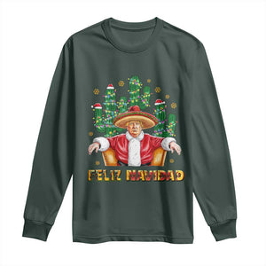 Funny Mexico Xmas Trump Long Sleeve Shirt Feliz Navidad Trump Santa TS09 Dark Forest Green Print Your Wear