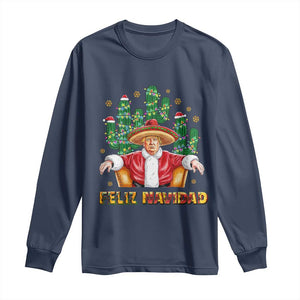 Funny Mexico Xmas Trump Long Sleeve Shirt Feliz Navidad Trump Santa TS09 Navy Print Your Wear