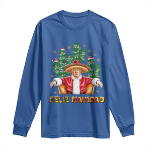 Funny Mexico Xmas Trump Long Sleeve Shirt Feliz Navidad Trump Santa TS09 Royal Blue Print Your Wear