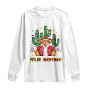 Funny Mexico Xmas Trump Long Sleeve Shirt Feliz Navidad Trump Santa TS09 White Print Your Wear