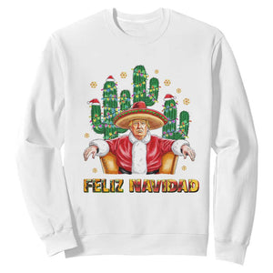 Funny Mexico Xmas Trump Sweatshirt Feliz Navidad Trump Santa TS09 White Print Your Wear