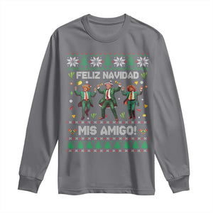 Funny Mexico Xmas Trump Long Sleeve Shirt Feliz Navidad Mis Amigo Trump Dancing TS09 Charcoal Print Your Wear