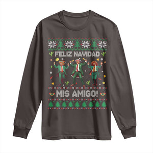 Funny Mexico Xmas Trump Long Sleeve Shirt Feliz Navidad Mis Amigo Trump Dancing TS09 Dark Chocolate Print Your Wear