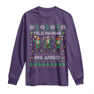 Funny Mexico Xmas Trump Long Sleeve Shirt Feliz Navidad Mis Amigo Trump Dancing TS09 Purple Print Your Wear