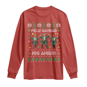 Funny Mexico Xmas Trump Long Sleeve Shirt Feliz Navidad Mis Amigo Trump Dancing TS09 Red Print Your Wear