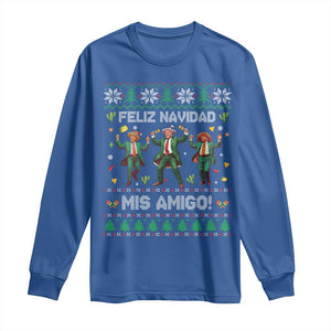 Funny Mexico Xmas Trump Long Sleeve Shirt Feliz Navidad Mis Amigo Trump Dancing TS09 Royal Blue Print Your Wear