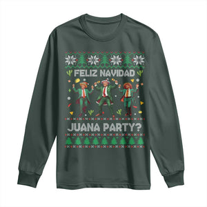 Funny Mexico Xmas Trump Long Sleeve Shirt Feliz Navidad Juana Party Trump Dancing TS09 Dark Forest Green Print Your Wear