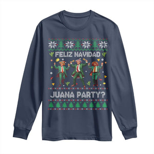 Funny Mexico Xmas Trump Long Sleeve Shirt Feliz Navidad Juana Party Trump Dancing TS09 Navy Print Your Wear