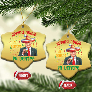 Funny Mexico Xmas Trump Christmas Ornament Arriba Abajo Al Centro Pa Dentro Trump Drinking Tequila TS09 Snow Flake Gold Print Your Wear