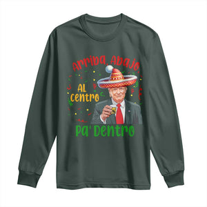 Funny Mexico Xmas Trump Long Sleeve Shirt Arriba Abajo Al Centro Pa Dentro Trump Drinking Tequila TS09 Dark Forest Green Print Your Wear