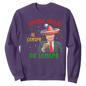 Funny Mexico Xmas Trump Sweatshirt Arriba Abajo Al Centro Pa Dentro Trump Drinking Tequila TS09 Purple Print Your Wear