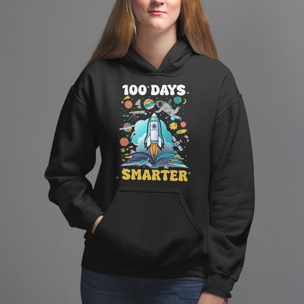 100th Day Of School Hoodie 100 Days Smarter Outer Space Magic Book TS09 Black Printyourwear