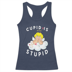 Cupid Is Stupid Funny Anti Valentine's Day Racerback Tank Top TS09 Navy Print Your Wear