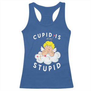 Cupid Is Stupid Funny Anti Valentine's Day Racerback Tank Top TS09 Royal Blue Print Your Wear