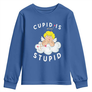 Cupid Is Stupid Funny Anti Valentine's Day Youth Sweatshirt TS09 Royal Blue Print Your Wear