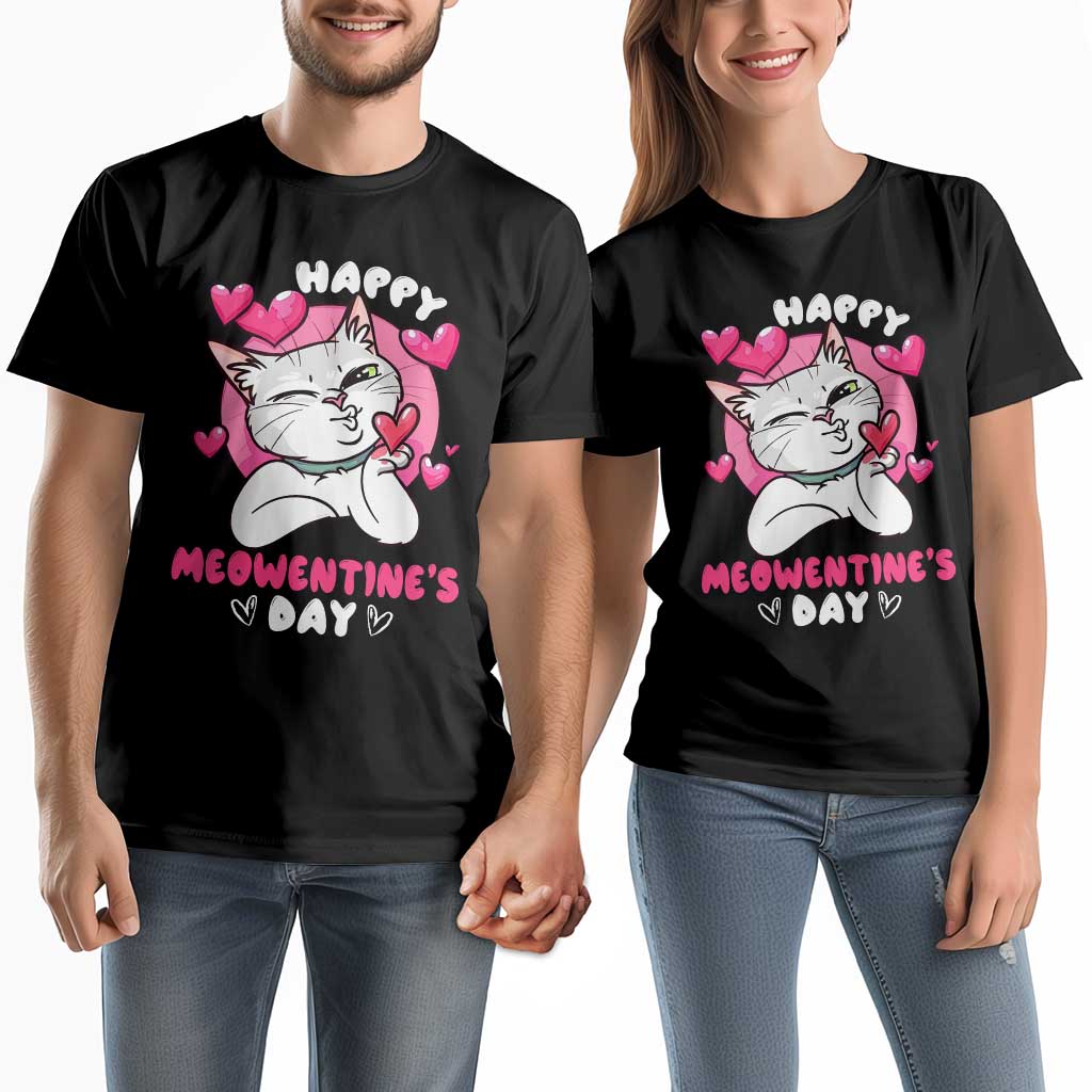 Valentine's Day Couple Matching T Shirt Happy Meowentine Cute Cat Kisses TS09 Black Print Your Wear