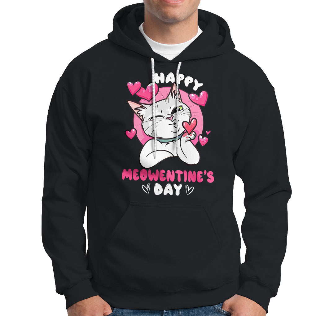 Valentine's Day Hoodie Happy Meowentine Cute Cat Kisses TS09 Black Printyourwear