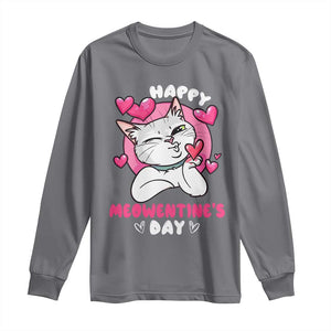 Valentine's Day Long Sleeve Shirt Happy Meowentine Cute Cat Kisses TS09 Charcoal Print Your Wear