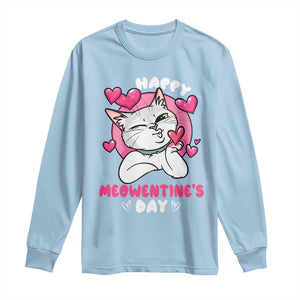 Valentine's Day Long Sleeve Shirt Happy Meowentine Cute Cat Kisses TS09 Light Blue Print Your Wear