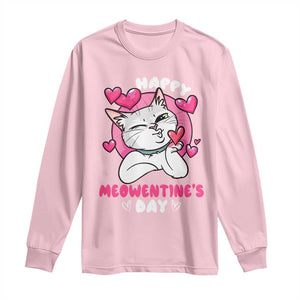 Valentine's Day Long Sleeve Shirt Happy Meowentine Cute Cat Kisses TS09 Light Pink Print Your Wear