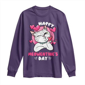 Valentine's Day Long Sleeve Shirt Happy Meowentine Cute Cat Kisses TS09 Purple Print Your Wear