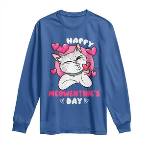 Valentine's Day Long Sleeve Shirt Happy Meowentine Cute Cat Kisses TS09 Royal Blue Print Your Wear