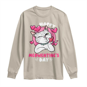 Valentine's Day Long Sleeve Shirt Happy Meowentine Cute Cat Kisses TS09 Sand Print Your Wear