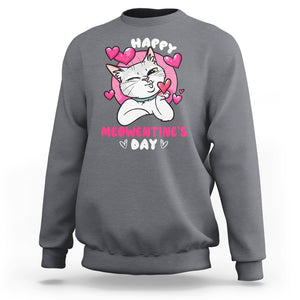 Valentine's Day Sweatshirt Happy Meowentine Cute Cat Kisses TS09 Charcoal Printyourwear