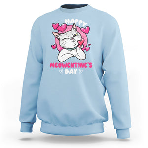 Valentine's Day Sweatshirt Happy Meowentine Cute Cat Kisses TS09 Light Blue Printyourwear