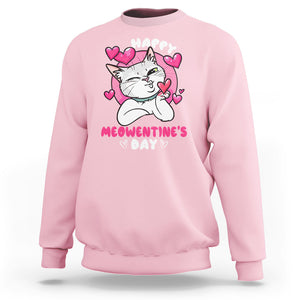 Valentine's Day Sweatshirt Happy Meowentine Cute Cat Kisses TS09 Light Pink Printyourwear