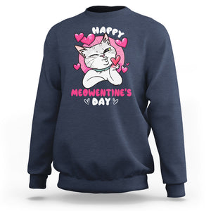 Valentine's Day Sweatshirt Happy Meowentine Cute Cat Kisses TS09 Navy Printyourwear