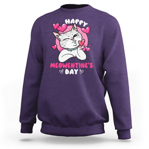 Valentine's Day Sweatshirt Happy Meowentine Cute Cat Kisses TS09 Purple Printyourwear